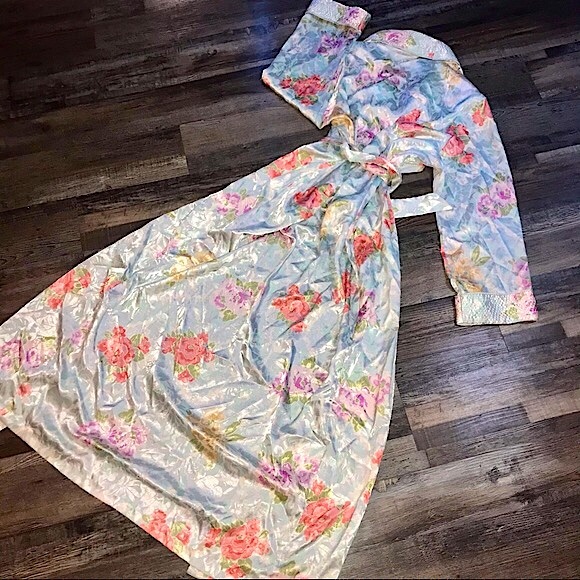Vtg 80s Neiman Marcus Silk Fairycore/Cottagecore Coquette Lolita Floral Robe - Picture 5 of 14